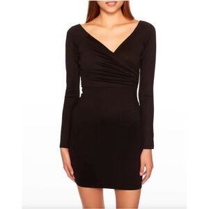 NWOT Susana Monaco wrap mini body con long sleeve dress in black Size Medium